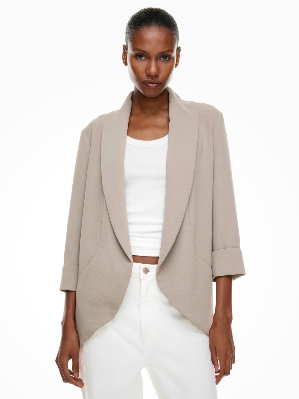 Wilfred North Blazer Shawl Collar Open Front Size Small Light Greige Aritzia